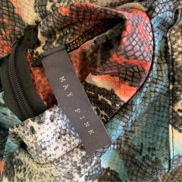 May Pink Snake Print Jumpsuit Small Long Sleeve Bold Y2K Night Out Trendy - Picture 9 of 10